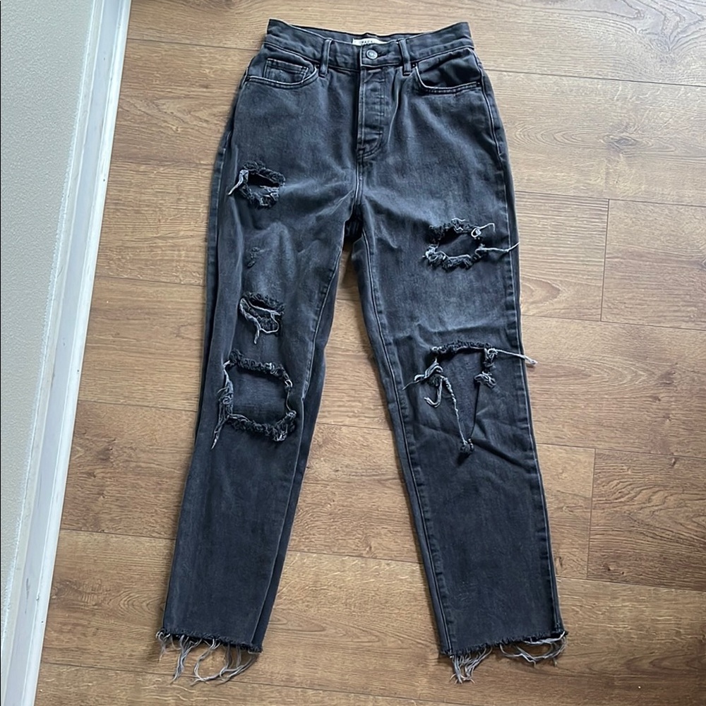 Pacsun highest rise straight distressed black Jean, size 25